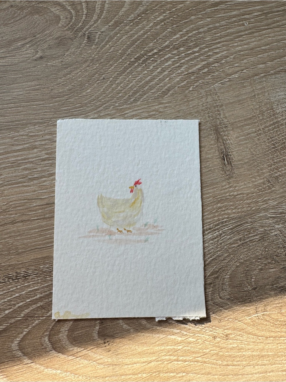 Watercolor Chicken Art - Cream & Red